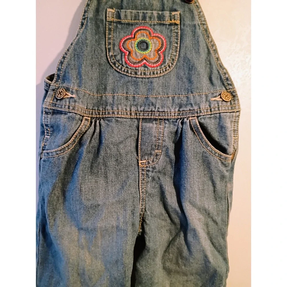 OshKosh Bgosh Denim Overalls Flower Applique Kids 18 Months‎